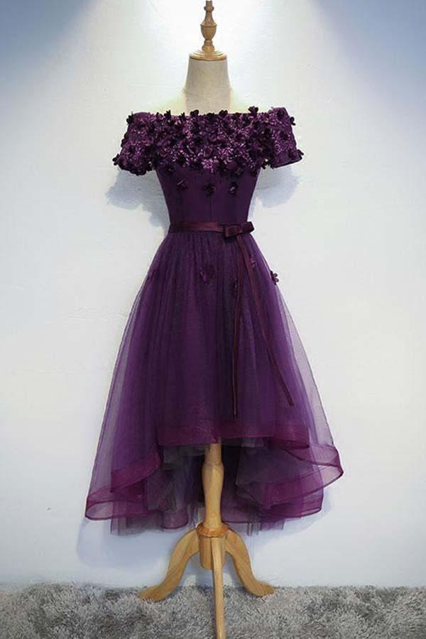 A-line Cute Purple High Low Prom Dress Purple Homecoming Dress