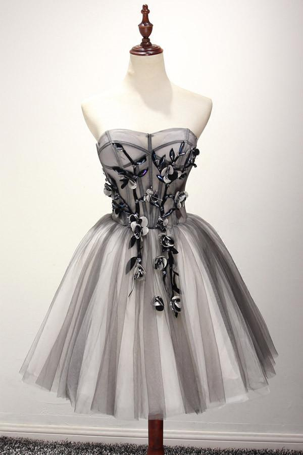 Tulle Gray Short Prom Dress Homecoming Dress Coktail Dress