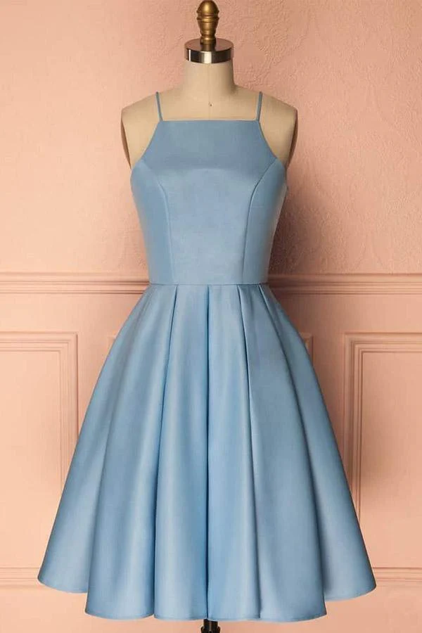 Homecoming Dress Blue Halter Sleeveless Short Prom Dress Party Dress