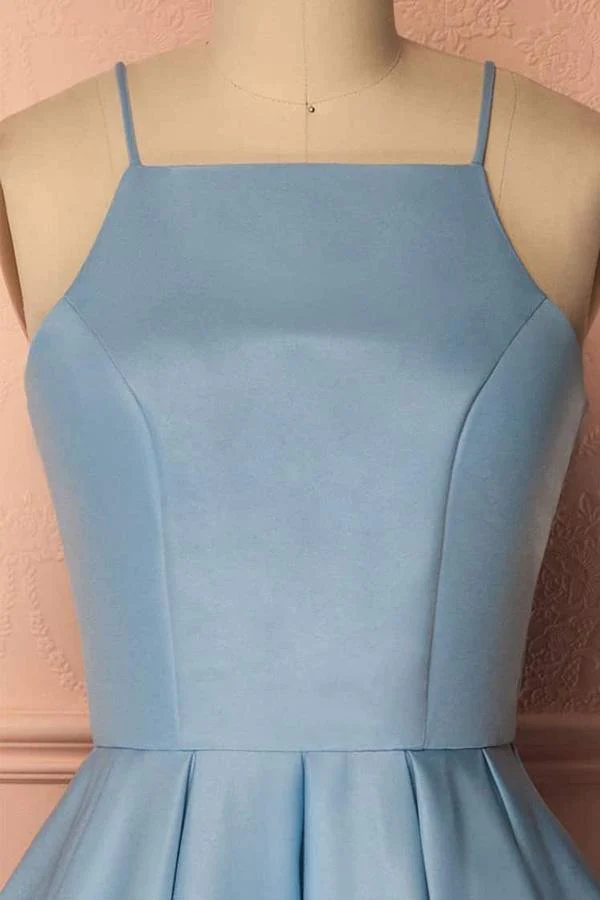 Backless Blue Halter Neck Long Simple Prom Dress