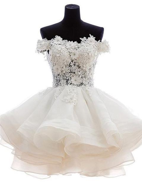 Exquisite Tulle Off-the-shoulder Neckline Ball Gown Homecoming Dresses With Appliques