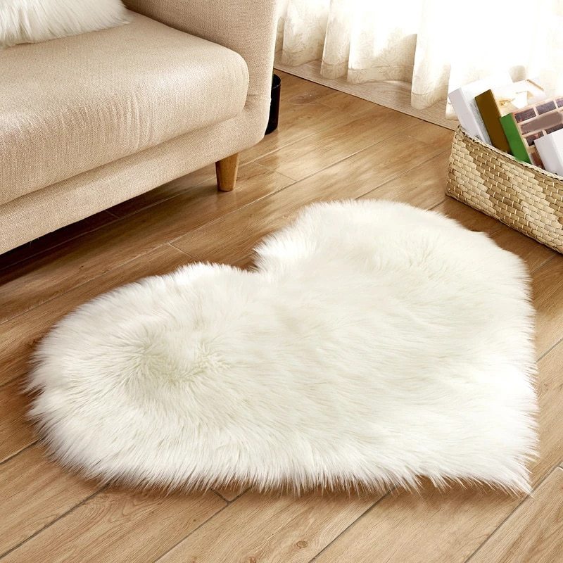 30x40cm Heart Shaped Fluffy Rug Shaggy Faux Wool Carpet Sofa Cushion Living Room Bedroom Decorative Floor Mats