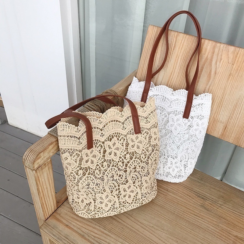 Spring And Summer Korean Mori Lace Beautiful One Shoulder Handbag Ladies Large Capacity Bucket Shopping Bag