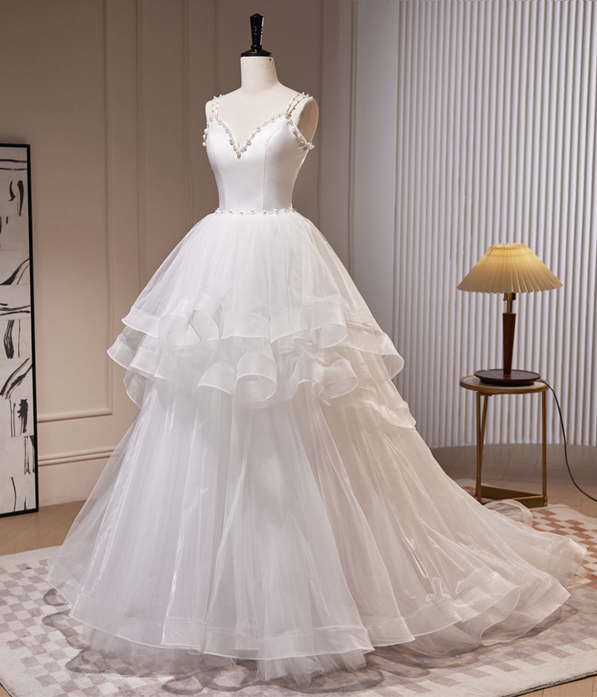 white formal dress with train Caroline main image 0
