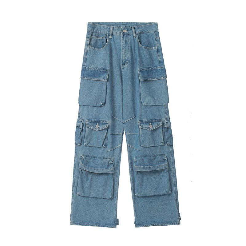 Multi-pocket Blue Washed Cargo Pants Y2k Retro High Street Fashion High ...