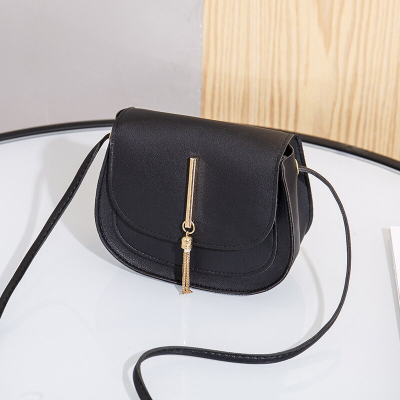 Golden Tassel Double Layer Semi Circle Solid Color One Shoulder Saddle Bag Fashion Casual Women Small Bag