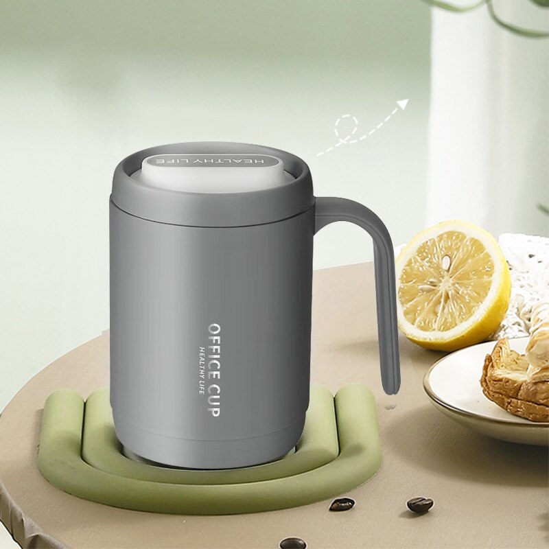 1pcs Grey Creative Pp Liner Portable Office Large Capacity Covered Drinking Cup Thermal Insulation Coffee Cup