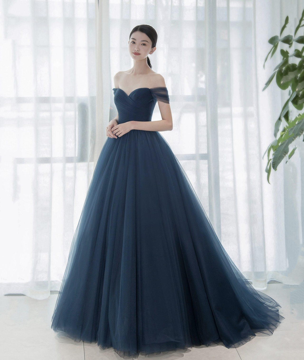 Elegant A Line Off The Shoulder Blue Sequin Long Prom Dress Evening Dresses C3238