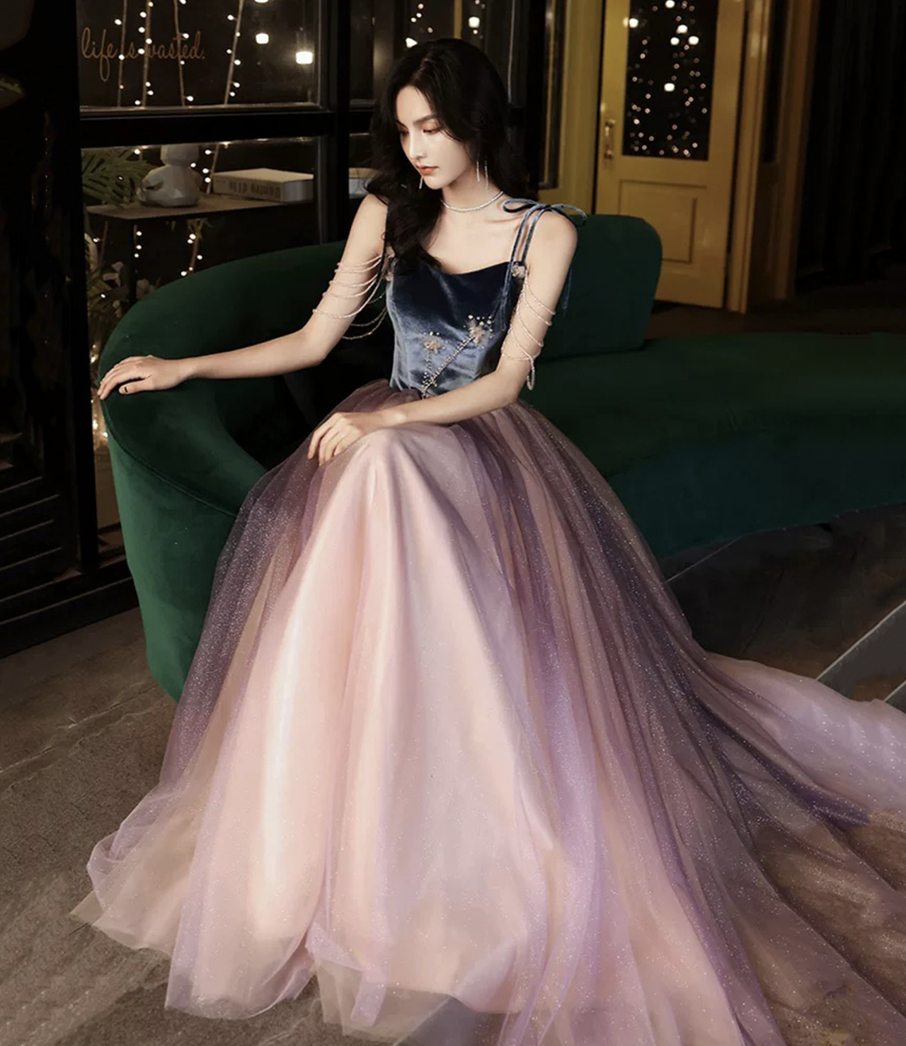 open lace back dress Ladivine CD764 Metal Fitted Crystal Dress, Rose Gold / 6