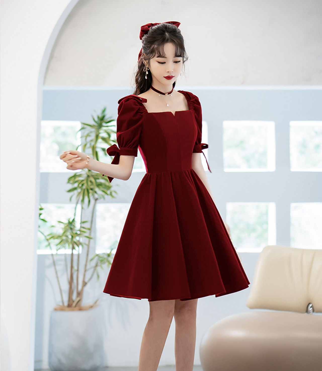 Classy Women Red Skater Dresses Cute Bowtie Sleeveless Fit and Flare Dress  Summer 2024 Celebration Birthday Wedding Guest Gowns