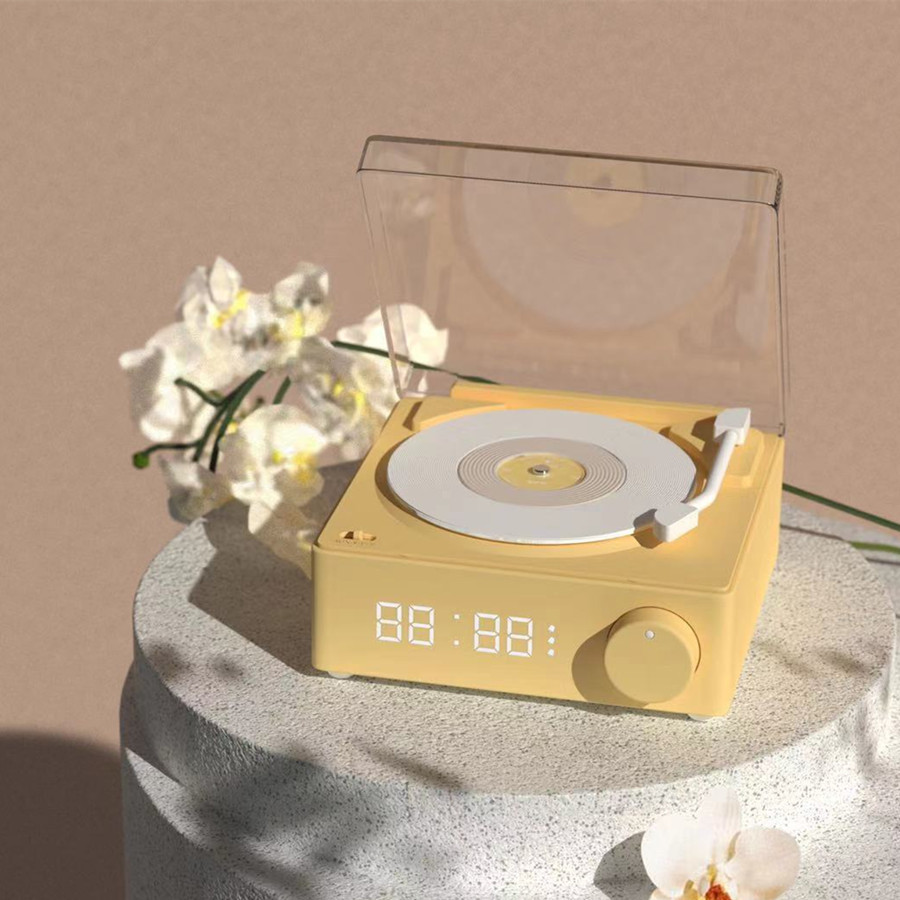 Retro Vinyl Wireless Bluetooth Speaker Alarm Clock Small Record Player Portable High-quality Audio Home Smart Stereo