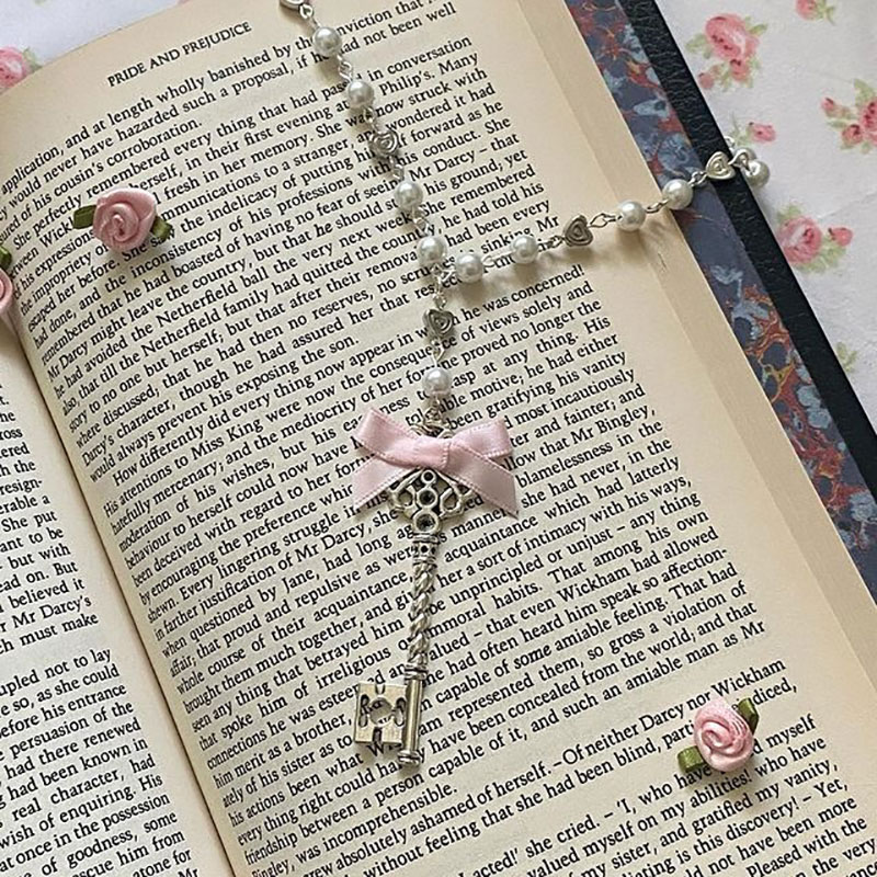 Handmade Fairy Tale Bow Key Necklace Y2kfaircore Cottagecore Goblin Independent Cottage Summer Cottage Lolita Necklace