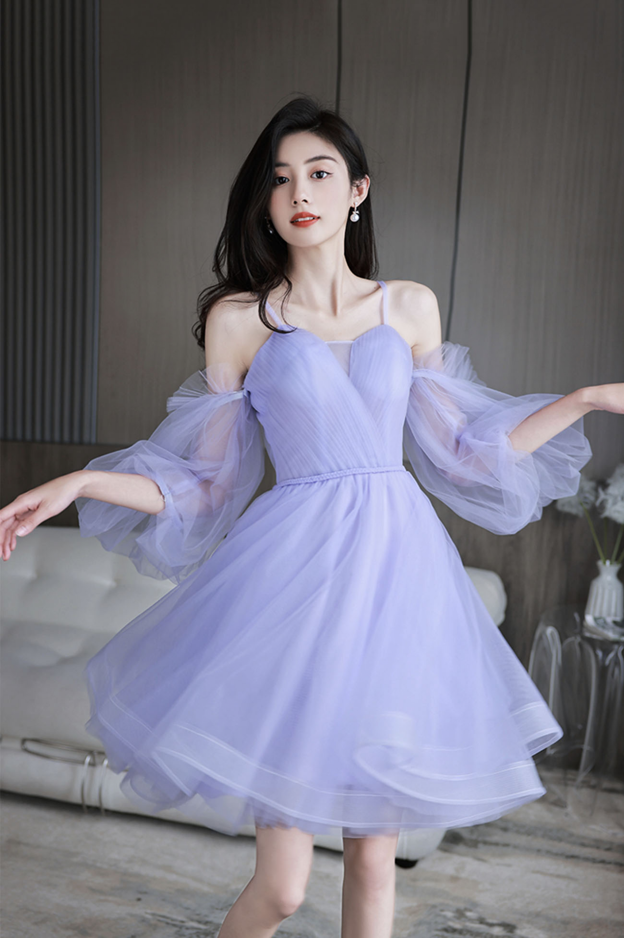 Purple Tulle Short Prom Dress Homecoming Dress
