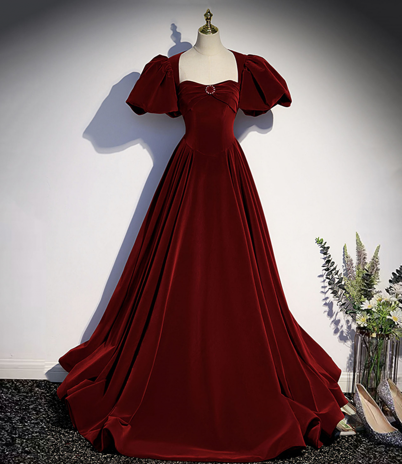 Burgundy Velvet Long Prom Dress Evening Dress on Luulla