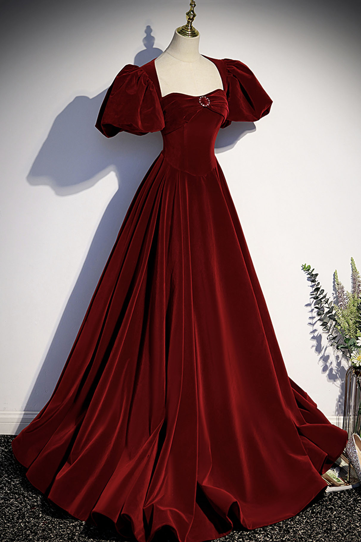 Burgundy Velvet V Neck Long Prom Dress Classy Evening Dress  cc261