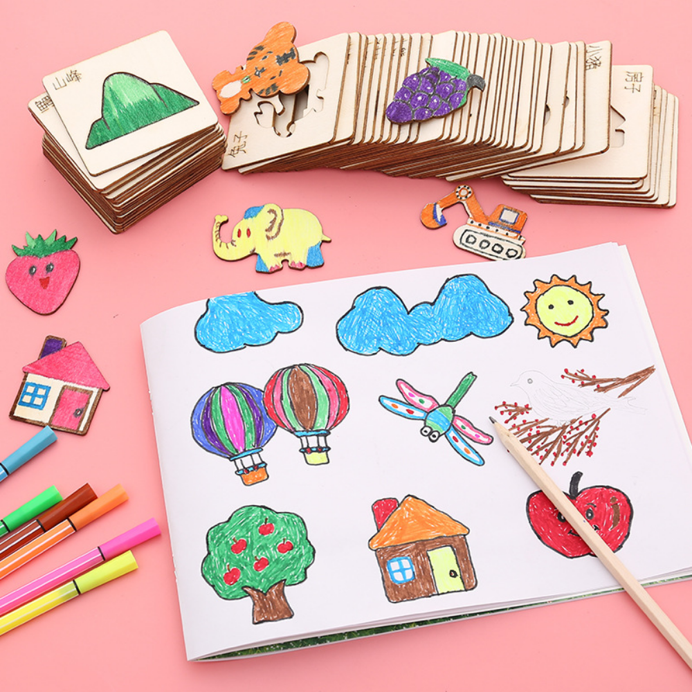 20pcs Montessori Kids Drawing Toys Wooden Diy Painting Stencils Template Craft Toys Puzzle Educational Toys For Children