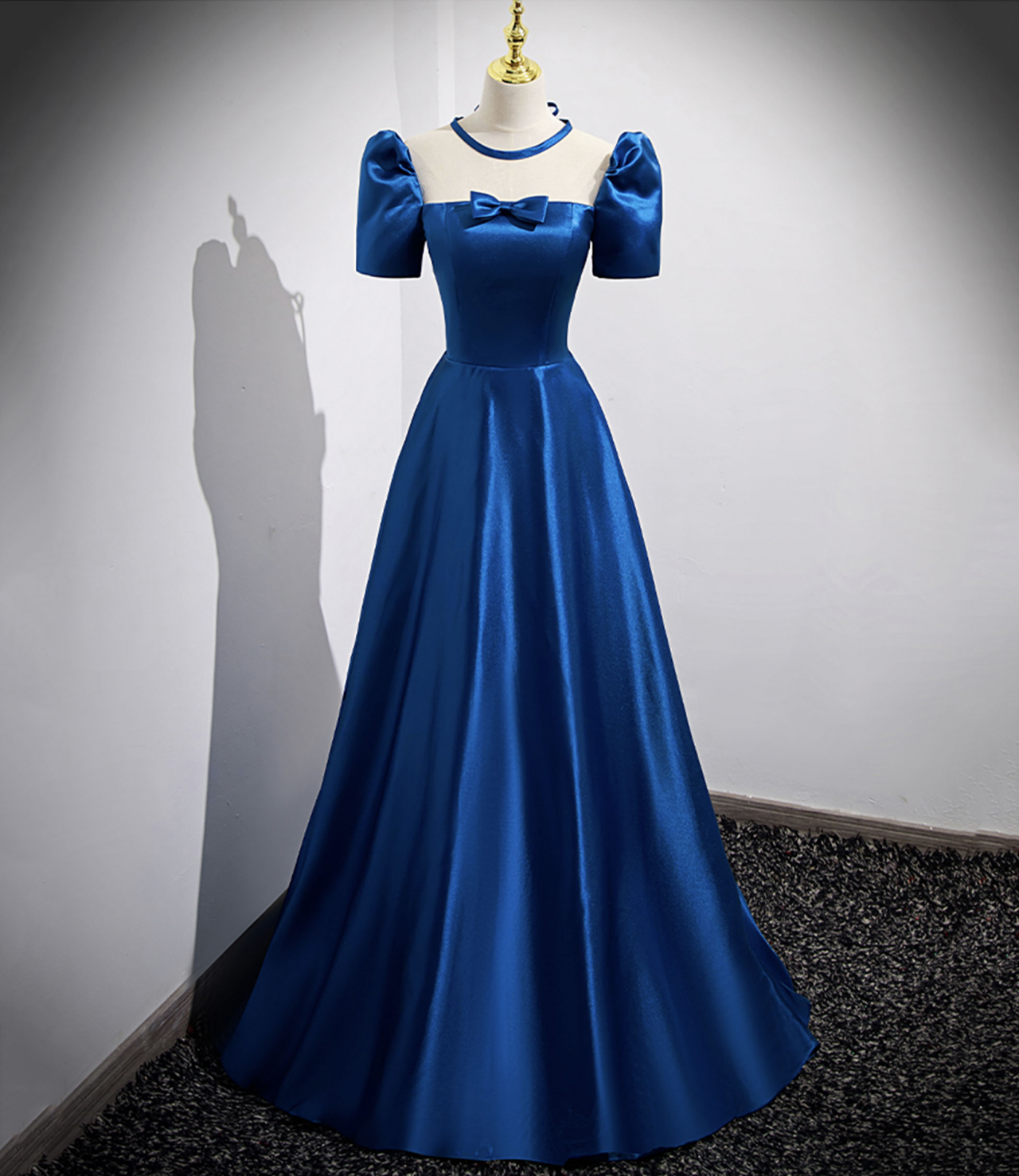Blue Satin Long Prom Dress A-line Evening Dress on Luulla