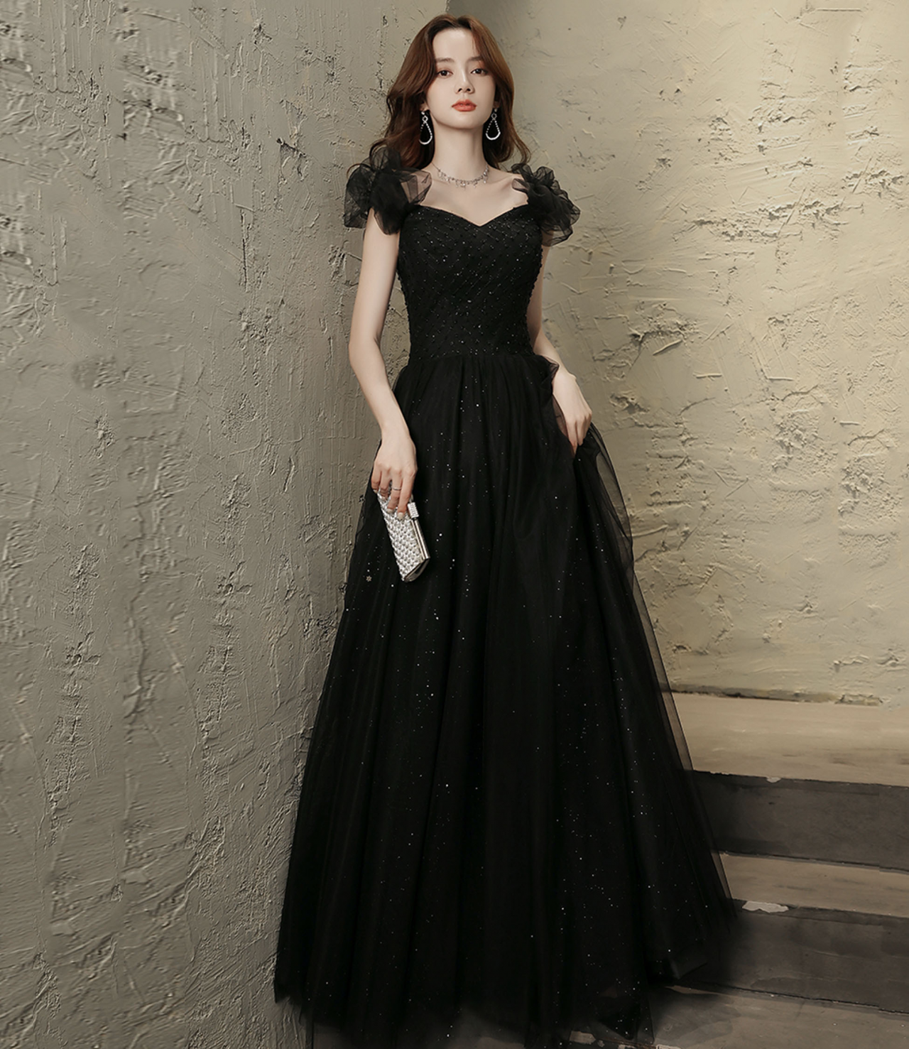 Black Tulle Beaded Long Prom Dress Evening Dress on Luulla