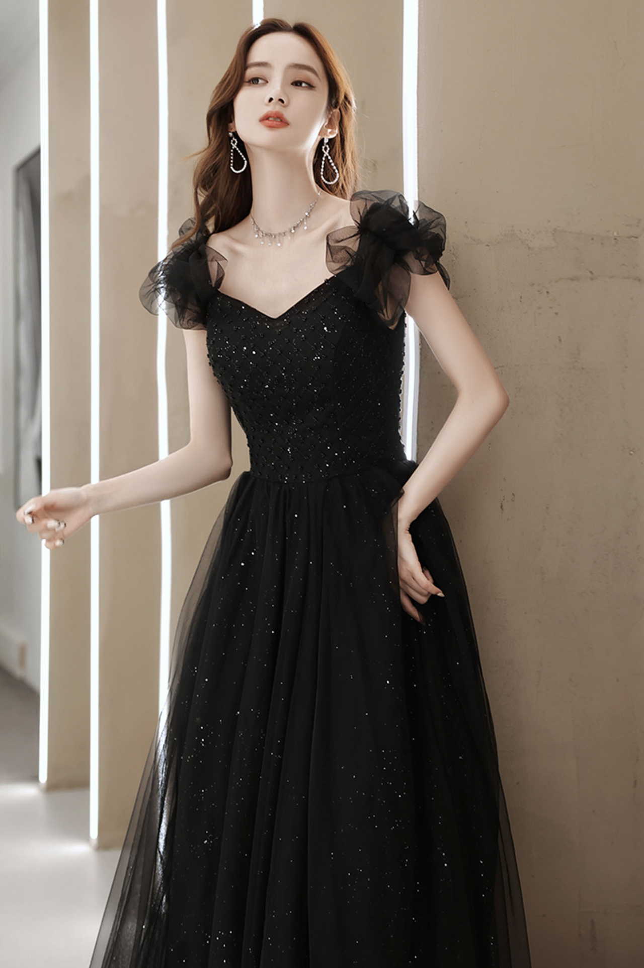 Black Tulle Beaded Long Prom Dress Evening Dress on Luulla