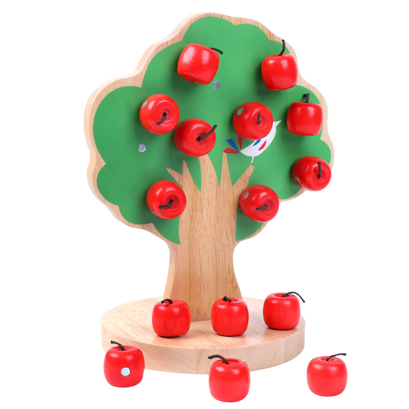 Wooden Magnetic Apple Tree Game Kids Montessori Teaching Aids Learning Kindergarten Baby Educational Learning Toys