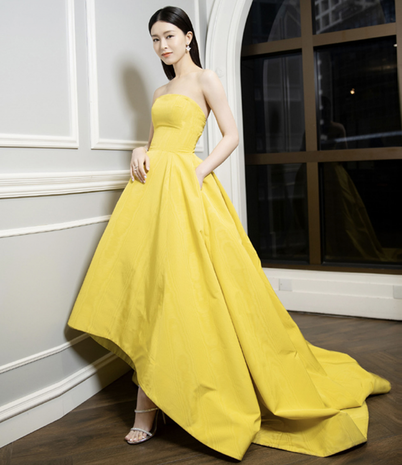 Yellow Shoulderless High Low Prom Dress Evening Dress
