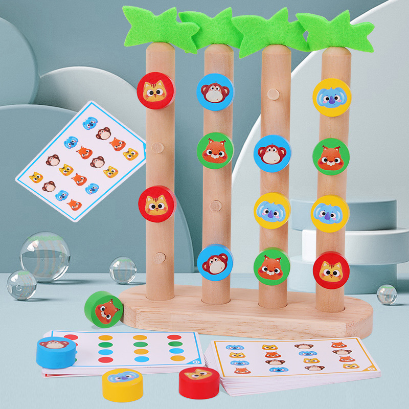 Children's Childhood Education Hand Eye Coordination Enlightenment Wooden Toys Animal Tree Climbing Four Color Matching Game