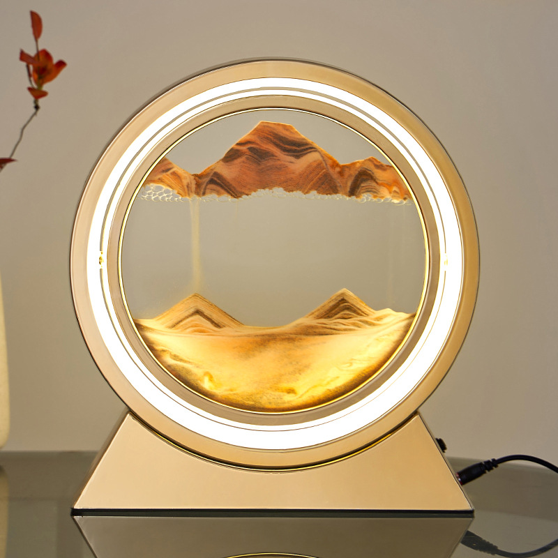 Quicksand Moving Rotating Art 3d Hourglass Led Lamp Sand Scene Dynamic Living Room Decoration