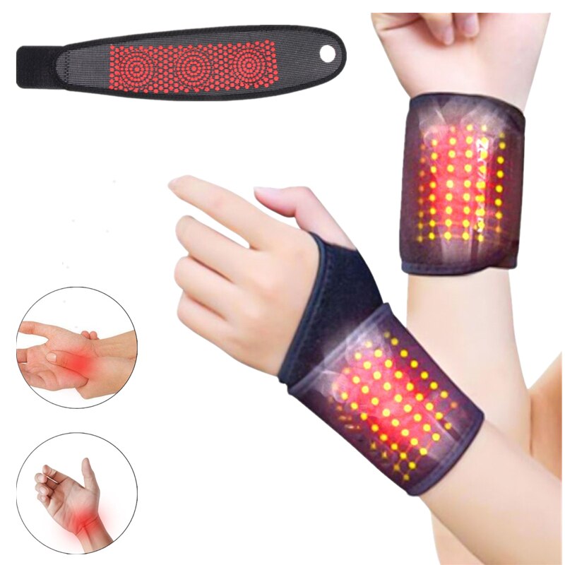 Self Heating Wrist Band Magnetic Therapy Support Brace Wrap Heated Hand Warmer Compression Pain Relief Wristband