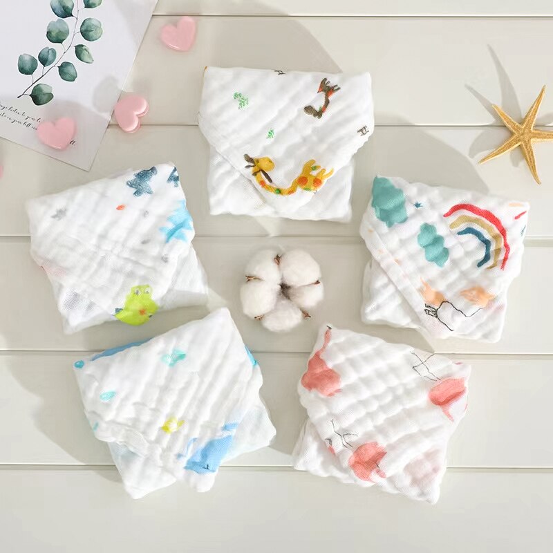 5pcs/lot Muslin 6 Layers Cotton Soft Baby Towels Baby Face Towel Handkerchief Bathing Feeding Face Washcloth Wipe Burp Cloth