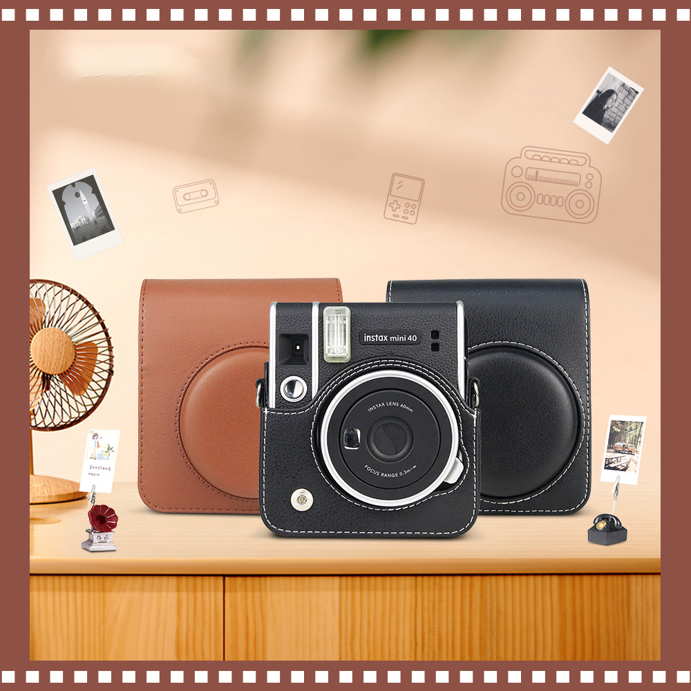 Mini 40 Retro Pu Leather Protection Bag Case Cover For Fujifilm Instax Instant Film Photo Camera With Shoulder Removable Strap