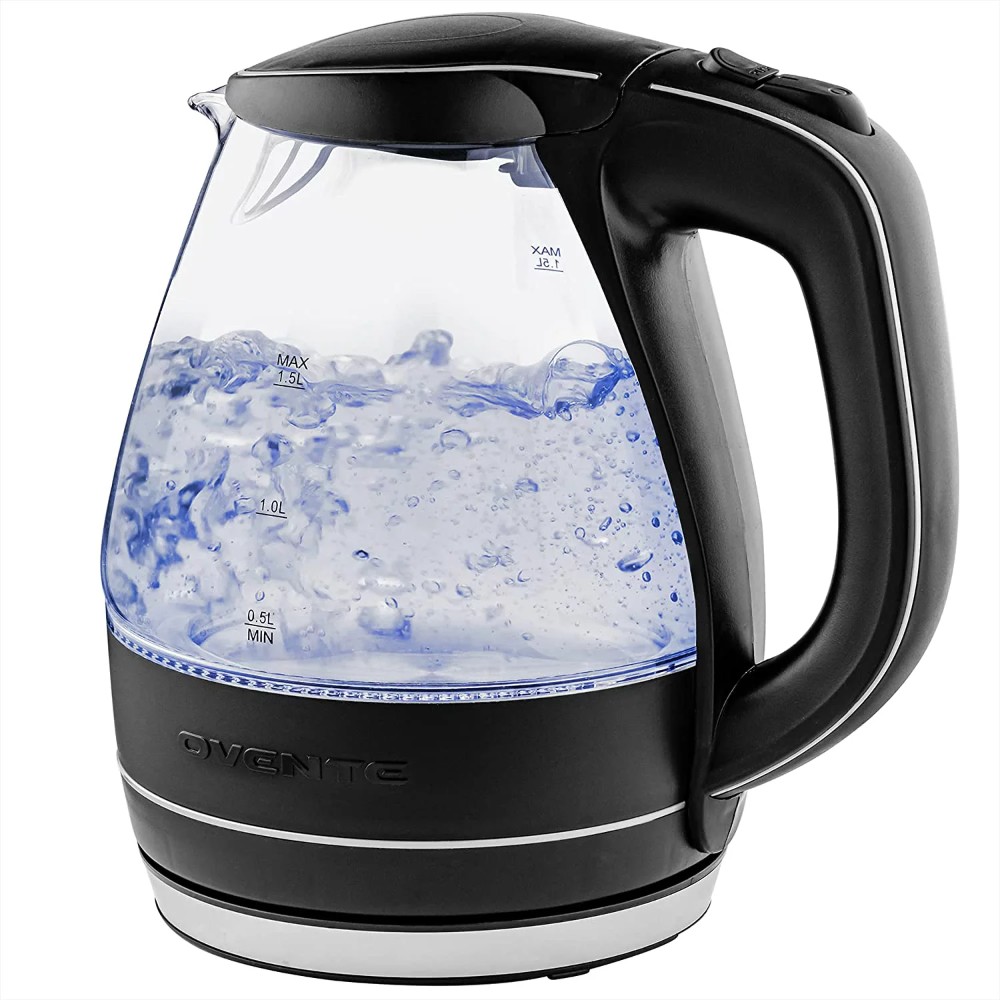 Portable Electric Glass Kettle 1.5 Liter With Blue Led Light And Stainless Steel Base, Fast Heating Countertop