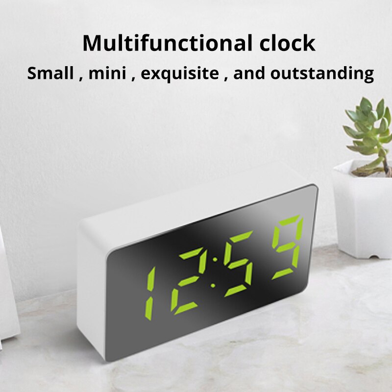 1pcs Green Led Mirror Table Clock Digital Alarm Snooze Display Time Night Light Desktop Usb Alarm Clock Home Decor