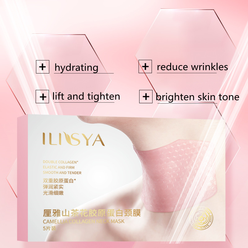 Gel Collagen Neck Mask Camellia Essence Moisturizing Firming Anti Wrinkle Skin-safe Patches Sunburn Recovery Pads 5 Pcs