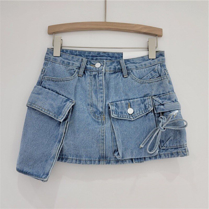 Fashion Irregular Pocket Cargo Denim Skirt Women Clothing Summer 2023 Sexy A-line Hip Skirts Female Bottoms Streetwear