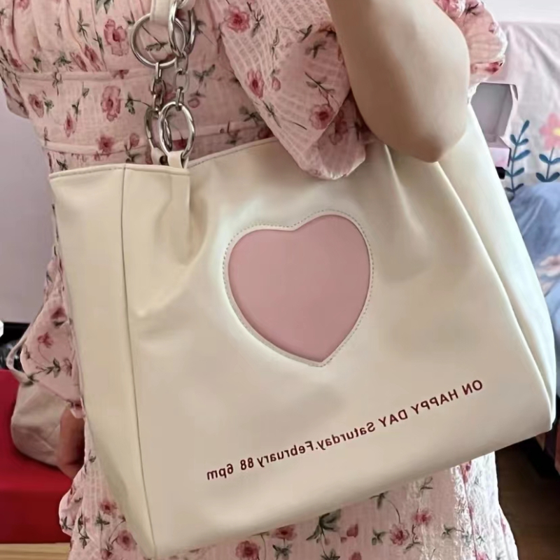 Y2k Korean Lolita Elegant Tote Love Heart Ladies Sweet Shoulder Messenger Girls Student Underarm Travel Bag Pu Handbags Bags