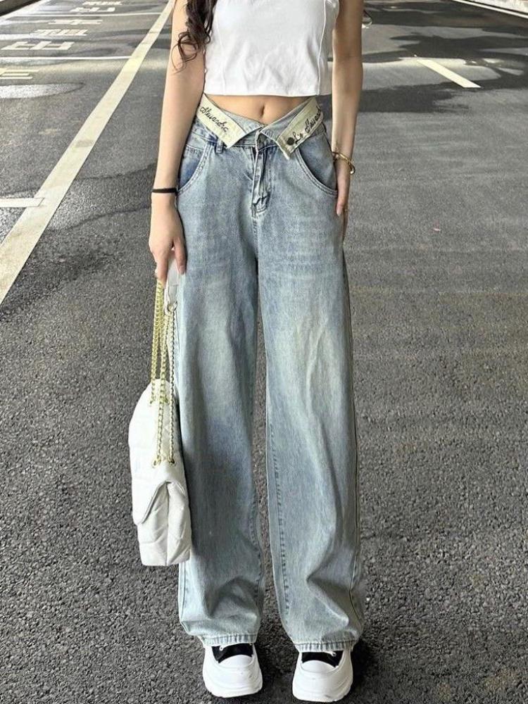 2023 Summer Outfits y2k Clothes Streetwear Print Pants For Women Gray  Casual Trousers Baggy High Waist Wide Leg Pants Trousers
