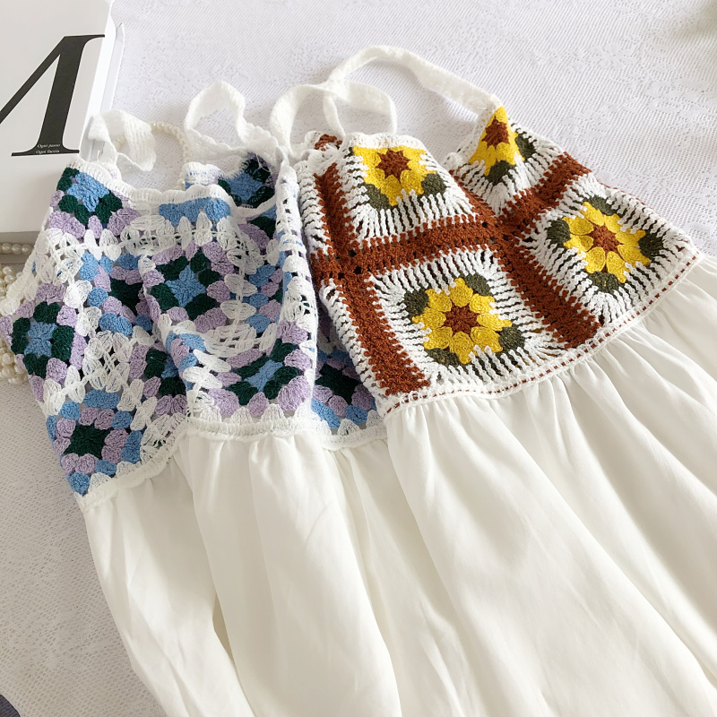 Spaghetti Strap Knitted Summer Dresses Colorful Hollow Out Crochet Women's Summer Dress