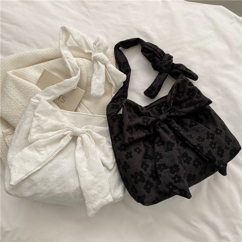 Canvas Shoulder Bag, Summer Fashion Bow Shopper Bag