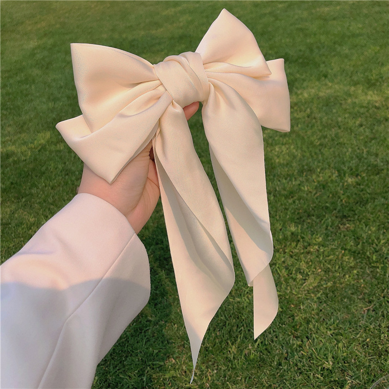 Fashion White Ribbon Big Bow Hairpin Korean High Quality Double Layer Spring Hairpin For Women Hair Accessories