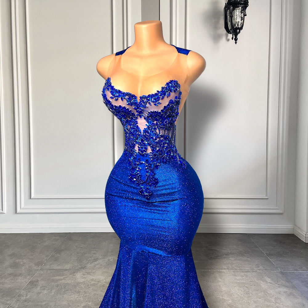 Royal Blue Beaded Crystal Prom Dresses Long vestidos de fiesta largos  elegantes de gala A Line Imported Party Dress - AliExpress