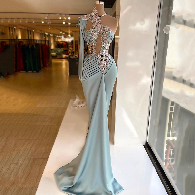 Sexy Prom Dresses Beadings One Shoulder Evening Dress Saudi Arabia Mermaid Night Cocktail Party Gowns Custom Size