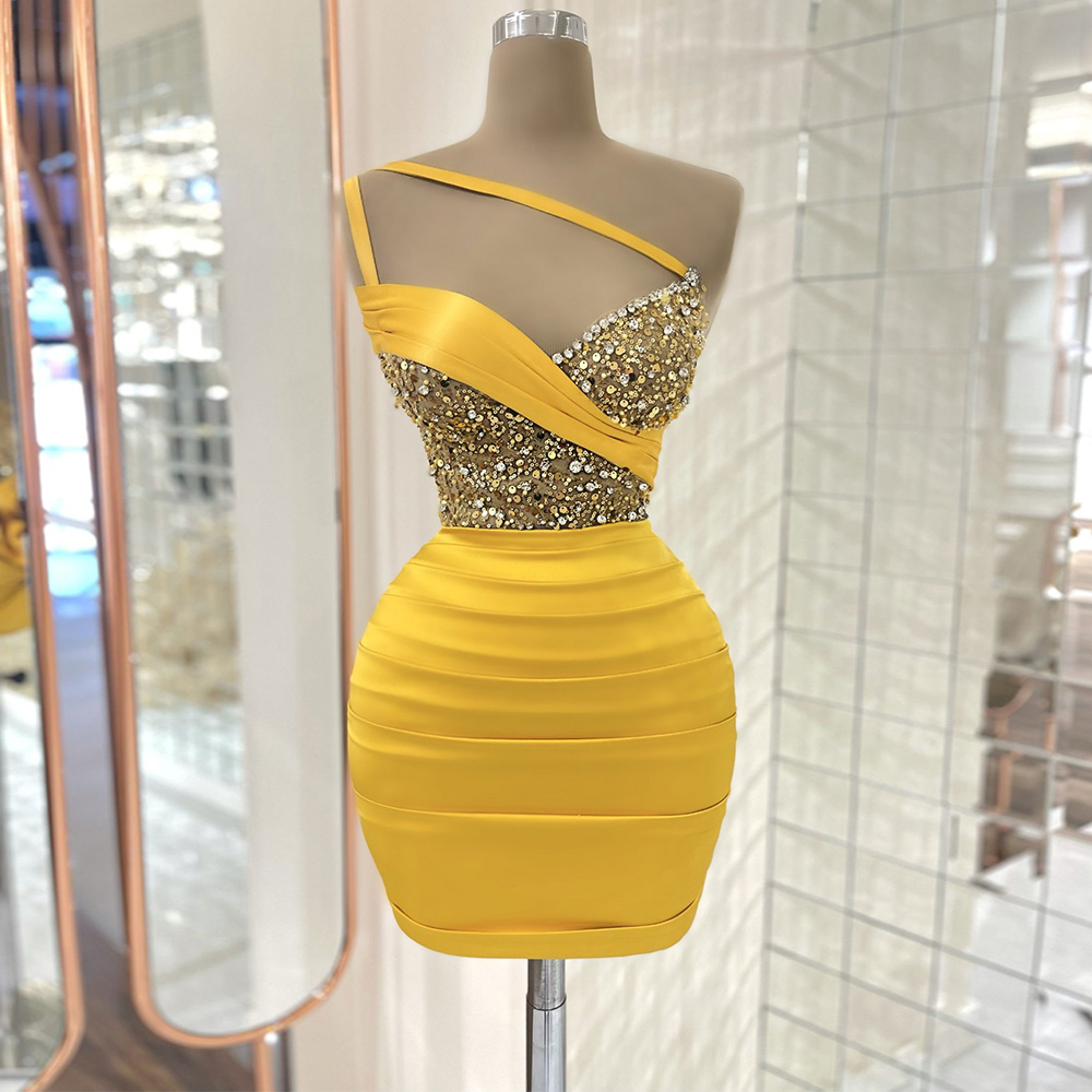 white christmas dresses Yellow Strapless Lace Mini Homecoming Dress with Sheer Corset – H1126 –  Viniodress main image 0