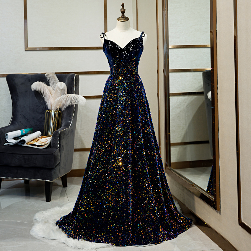 Sequins Evening Dress V-neck Backless A-line Floor-length Strapless Empire  Sleeveless Plus Size Part on Luulla