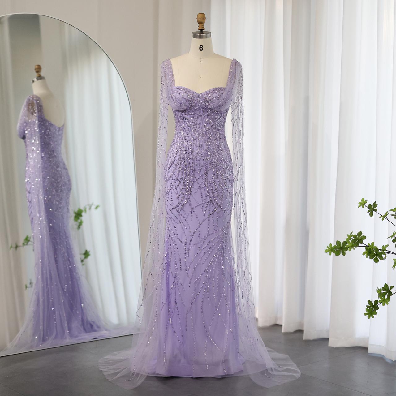 Luxury Feathers Tassel Lilac Dubai Evening Dresses LA72004
