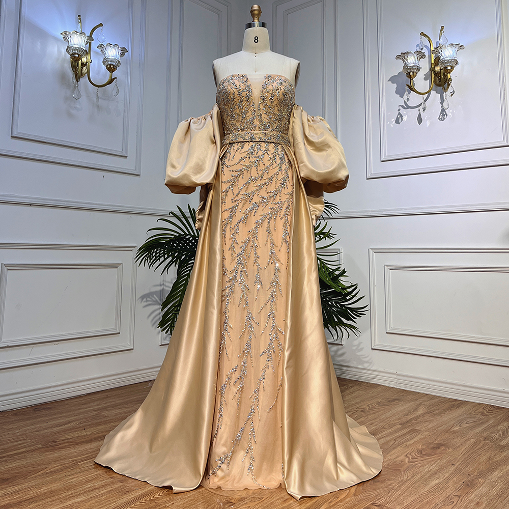 Champagne Luxury Mermaid Evening Dresses Long Gowns with Half Purr Sleeves and Elegant for Women Party
