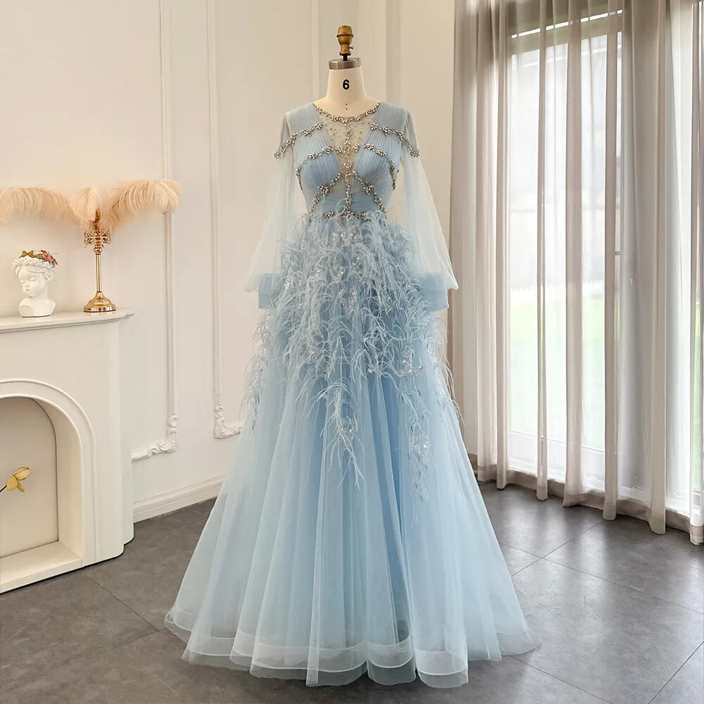 luxury evening dresses dubai Mermaid Dubai Evening Dresses Cape Sleeves Beaded Luxury Wedding Party –  SELINADRESS main image 1