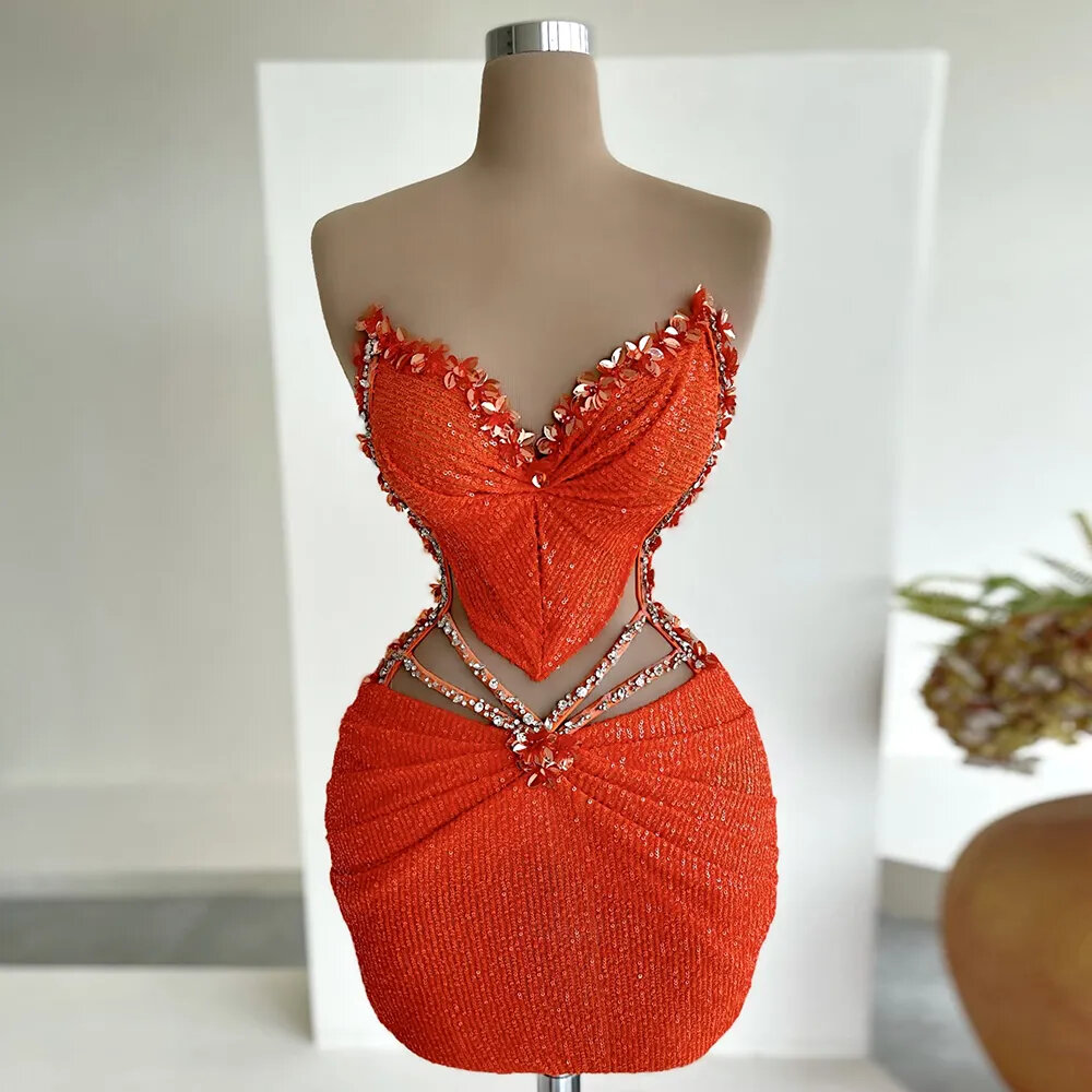 Orange Cocktail Dresses V-neck Sequin Mini Sexy Evening Formal Gowns Beading Sheath Elegant Dress Women For Wedding Party