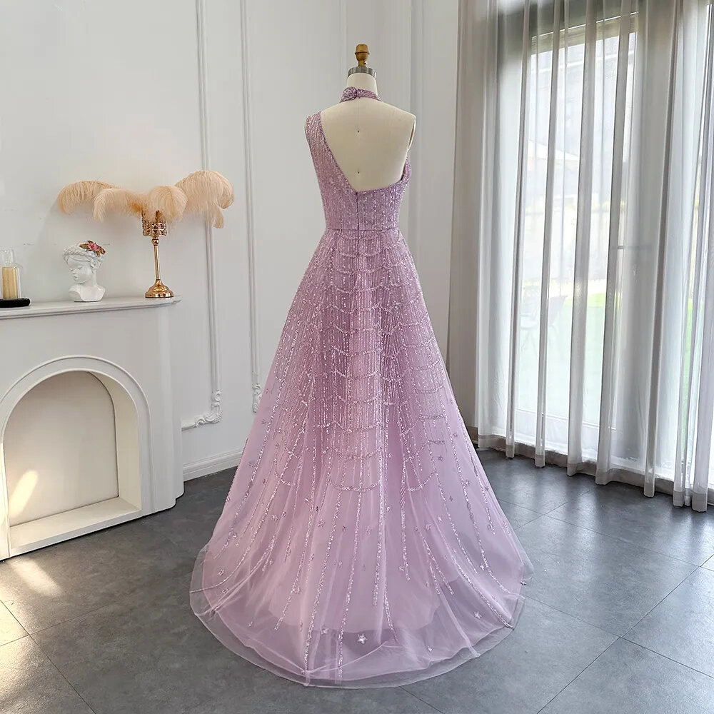 Luxury Beaded Lilac Evening Dresses Women Wedding Party Elegant Long ...