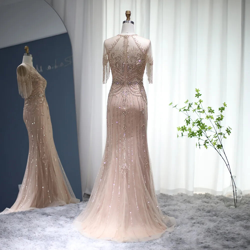 Champagne Tassel Mermaid Evening Dresses Luxury Dubai Long Formal Prom Dress  For Women Wedding Party on Luulla