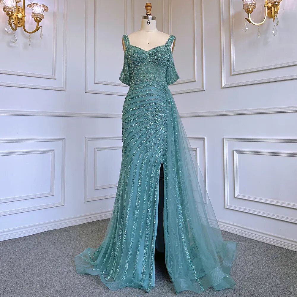 Mermaid High Split Elegant Beaded Luxury Evening Dresses Gowns For Woman Party